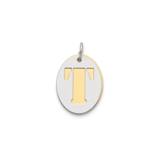 Sterling Silver Oval Pendant with Gold-Tone Tau Cross, Christian Religious Charm