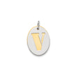 Sterling Silver Oval Pendant with Cutout Letter V and Gold Tone Insert