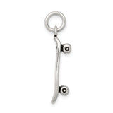 Sterling Silver Skateboard Pendant Charm with Woodgrain Texture and Screw Detail, Unisex Skater Jewelry