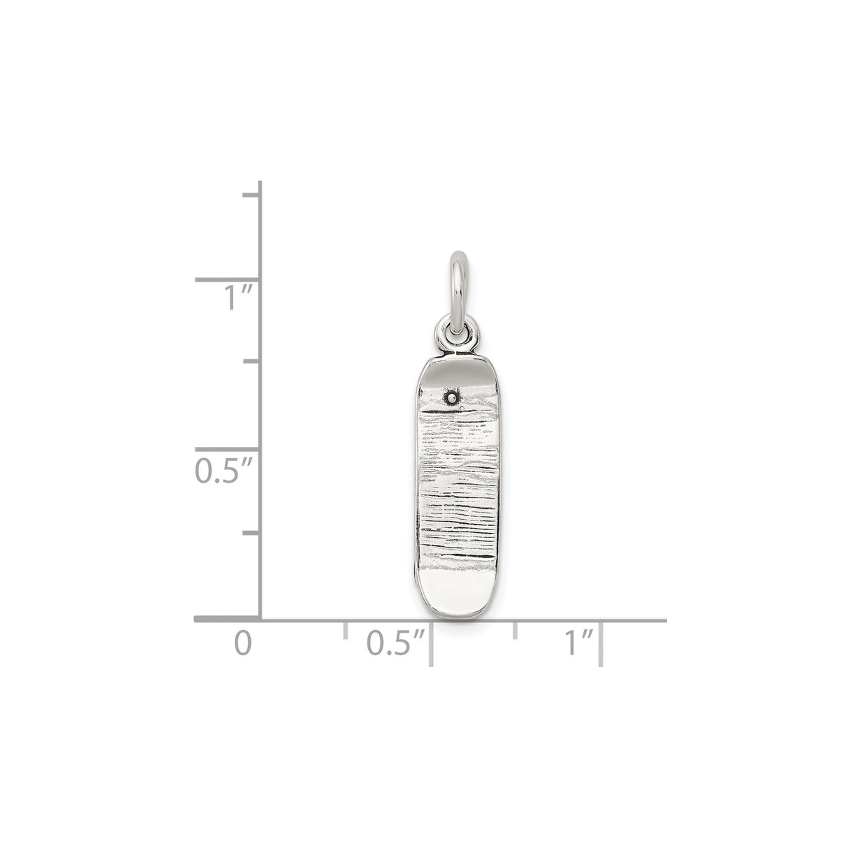 Sterling Silver Skateboard Pendant Charm with Woodgrain Texture and Screw Detail, Unisex Skater Jewelry