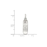 Sterling Silver Skateboard Pendant Charm with Woodgrain Texture and Screw Detail, Unisex Skater Jewelry