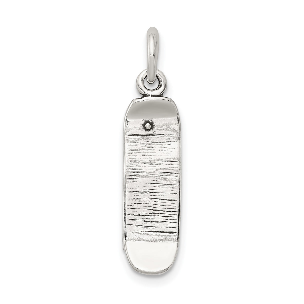 Sterling Silver Skateboard Pendant Charm with Woodgrain Texture and Screw Detail, Unisex Skater Jewelry