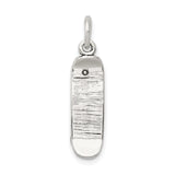 Sterling Silver Skateboard Pendant Charm with Woodgrain Texture and Screw Detail, Unisex Skater Jewelry
