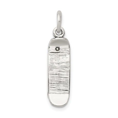Sterling Silver Skateboard Pendant Charm with Woodgrain Texture and Screw Detail, Unisex Skater Jewelry