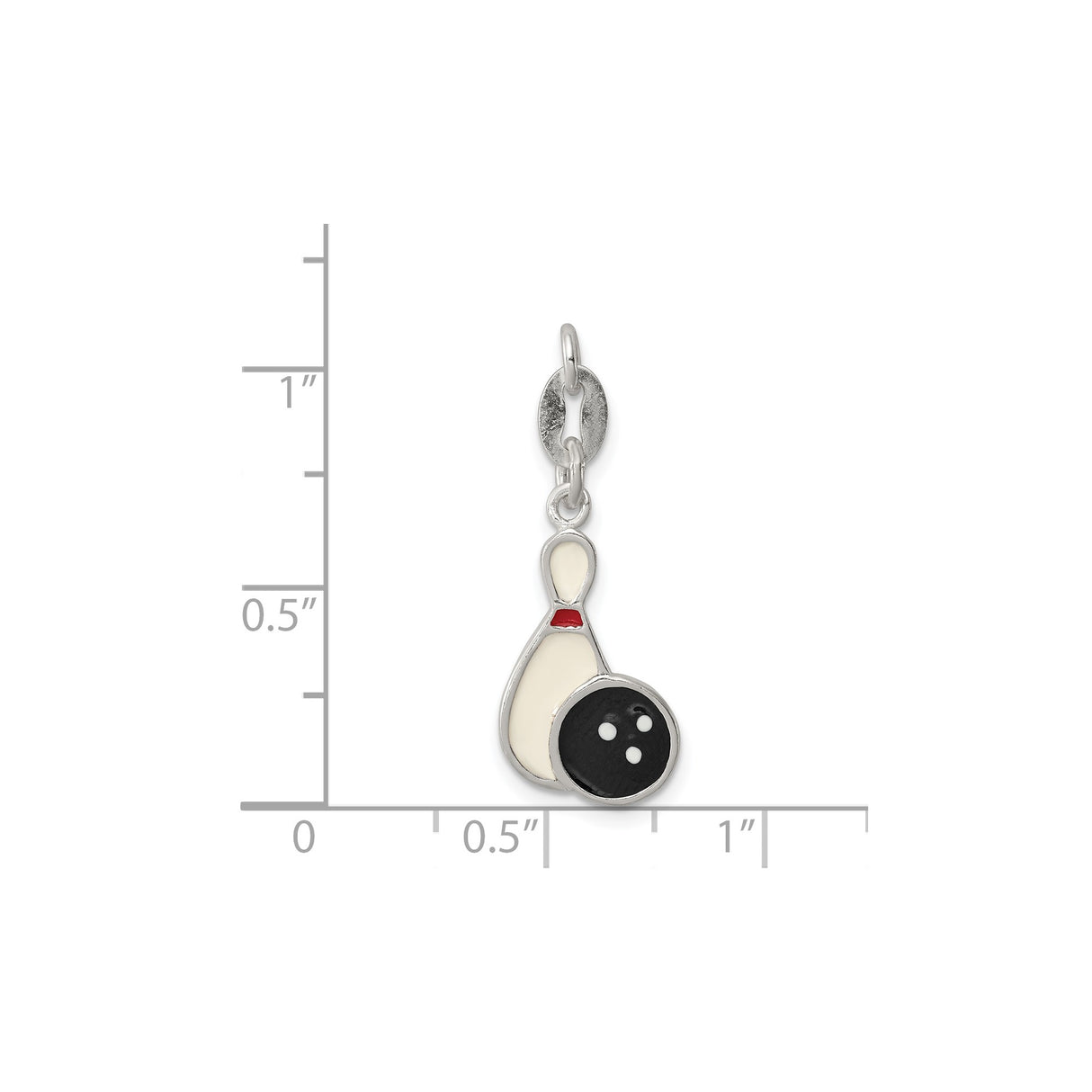Sterling Silver Pendant Charm, Bowling Pin and Ball, Enamel Sports Theme
