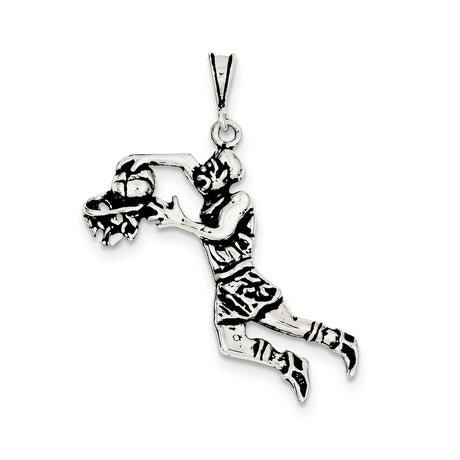 Sterling Silver Basketball Player Pendant with Hoop, Sports Charm for Men or Unisex