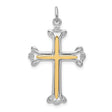 Sterling Silver Cross Pendant with Yellow Gold Vermeil, Modern Religious Design