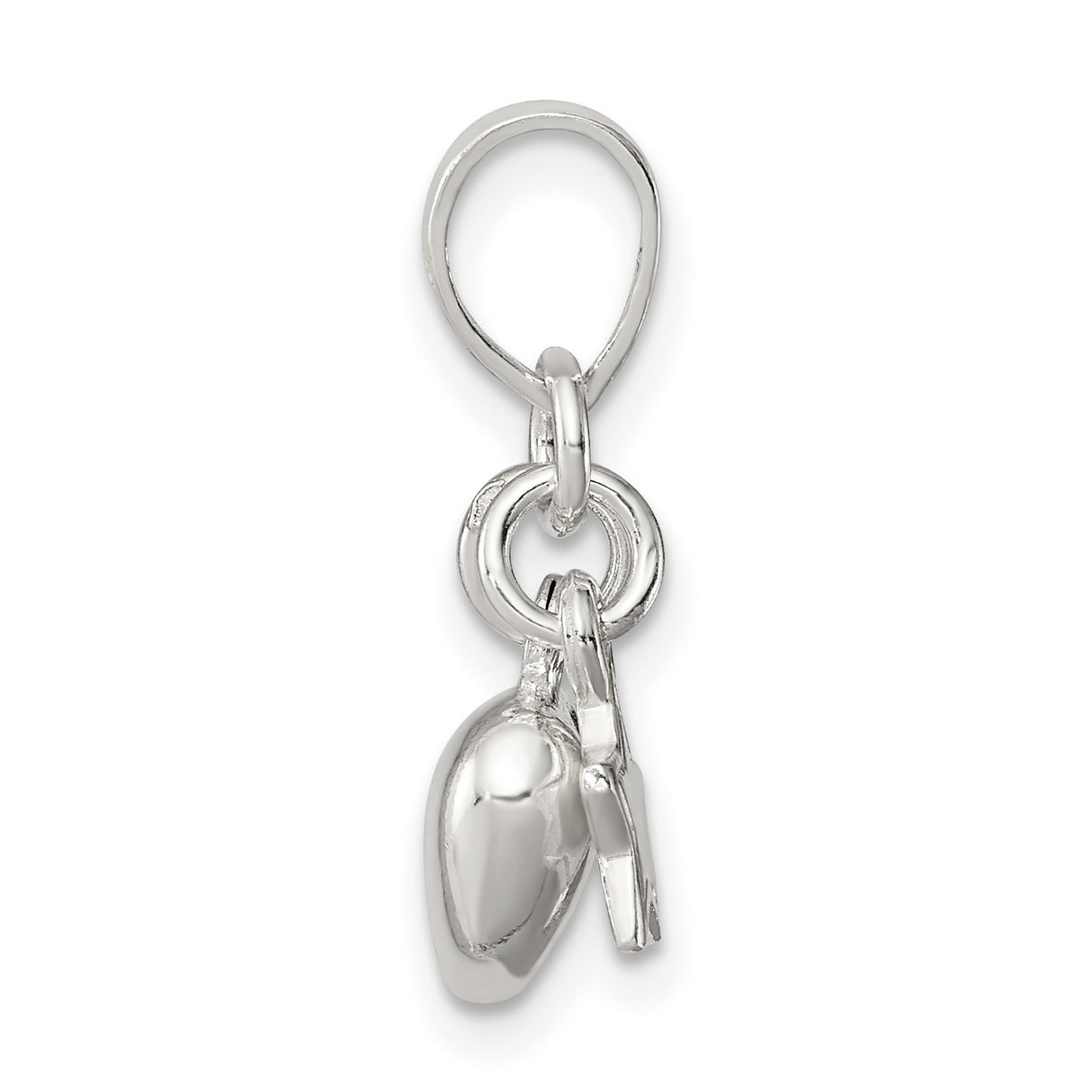 Sterling Silver Heart and Star Charm Pendant with Polished and Open Design