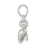 Sterling Silver Heart and Star Charm Pendant with Polished and Open Design