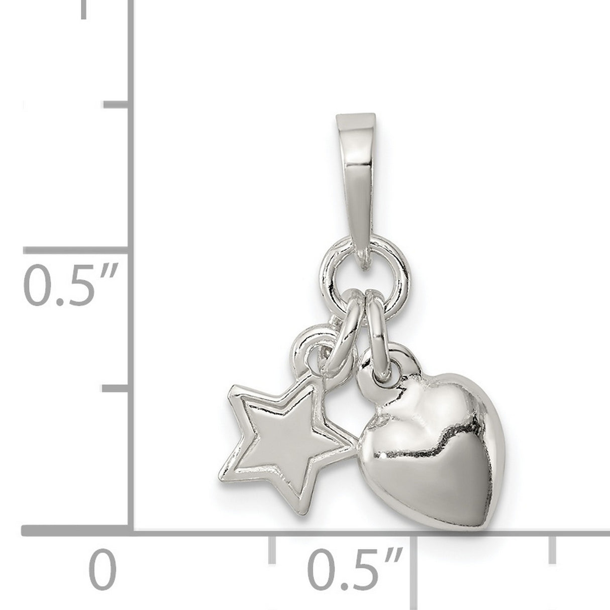 Sterling Silver Heart and Star Charm Pendant with Polished and Open Design