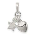 Sterling Silver Heart and Star Charm Pendant with Polished and Open Design