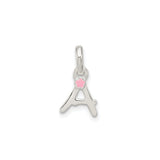 Sterling Silver Initial Pendant with Pink Enamel Flower Accent, Letter A Charm for Women or Girls