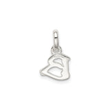 Sterling Silver Initial B Pendant Charm with Pink Enamel Flower Accent