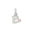 Sterling Silver Initial B Pendant Charm with Pink Enamel Flower Accent