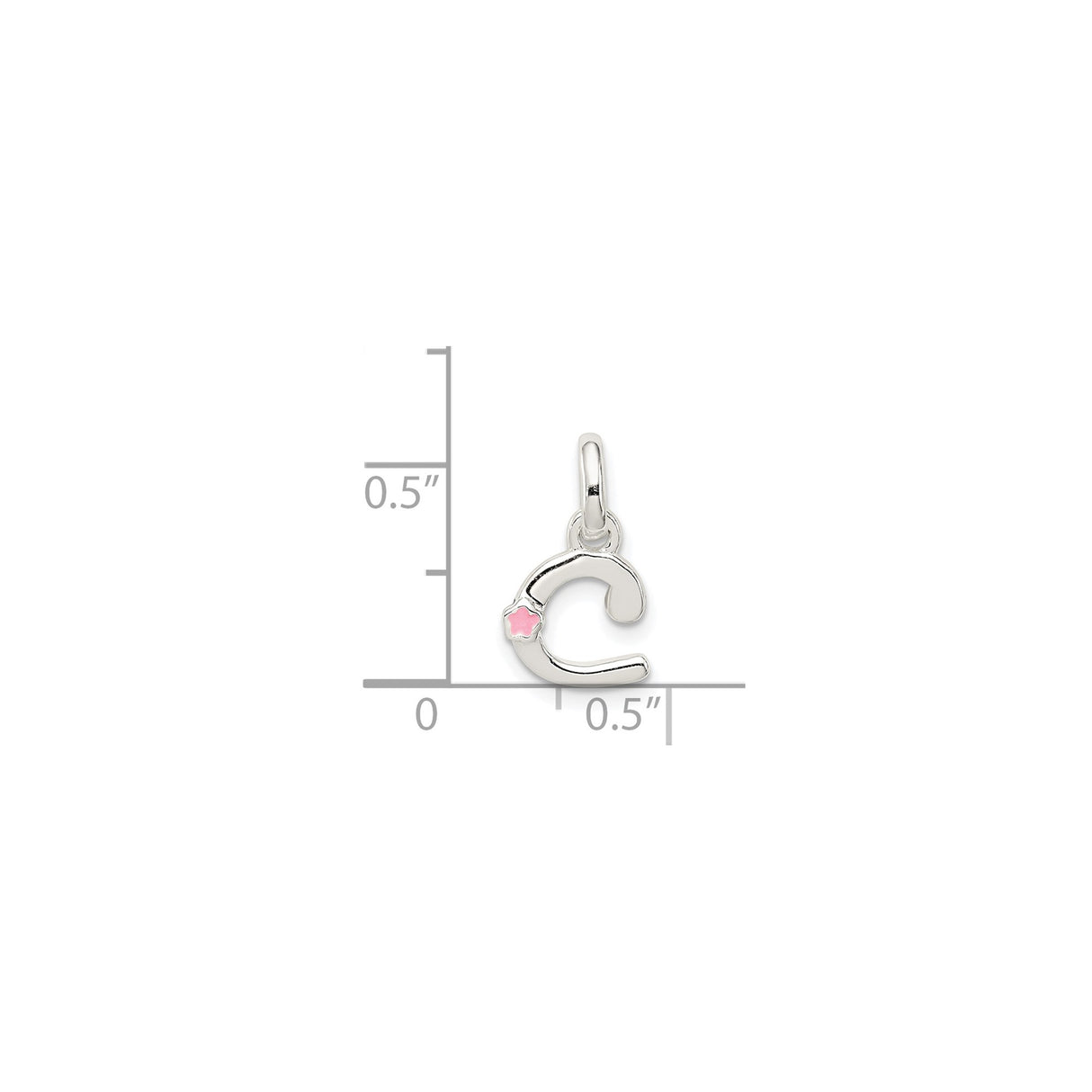 Sterling Silver Letter C Pendant with Pink Flower Accent, Dainty Alphabet Charm for Women or Girls