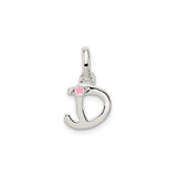 Sterling Silver Letter D Pendant Charm with Pink Enamel Flower Accent, Feminine Monogram Jewelry