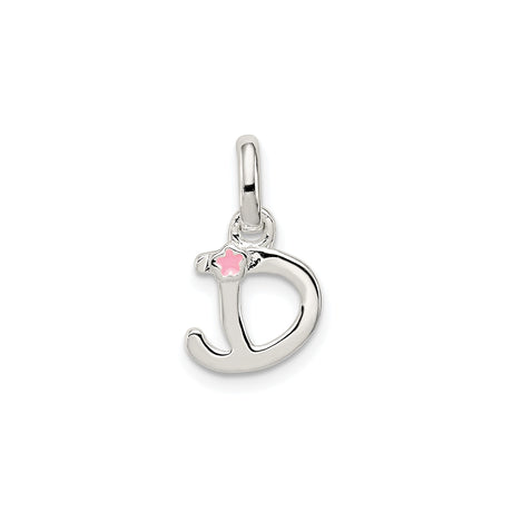 Sterling Silver Letter D Pendant Charm with Pink Enamel Flower Accent, Feminine Monogram Jewelry
