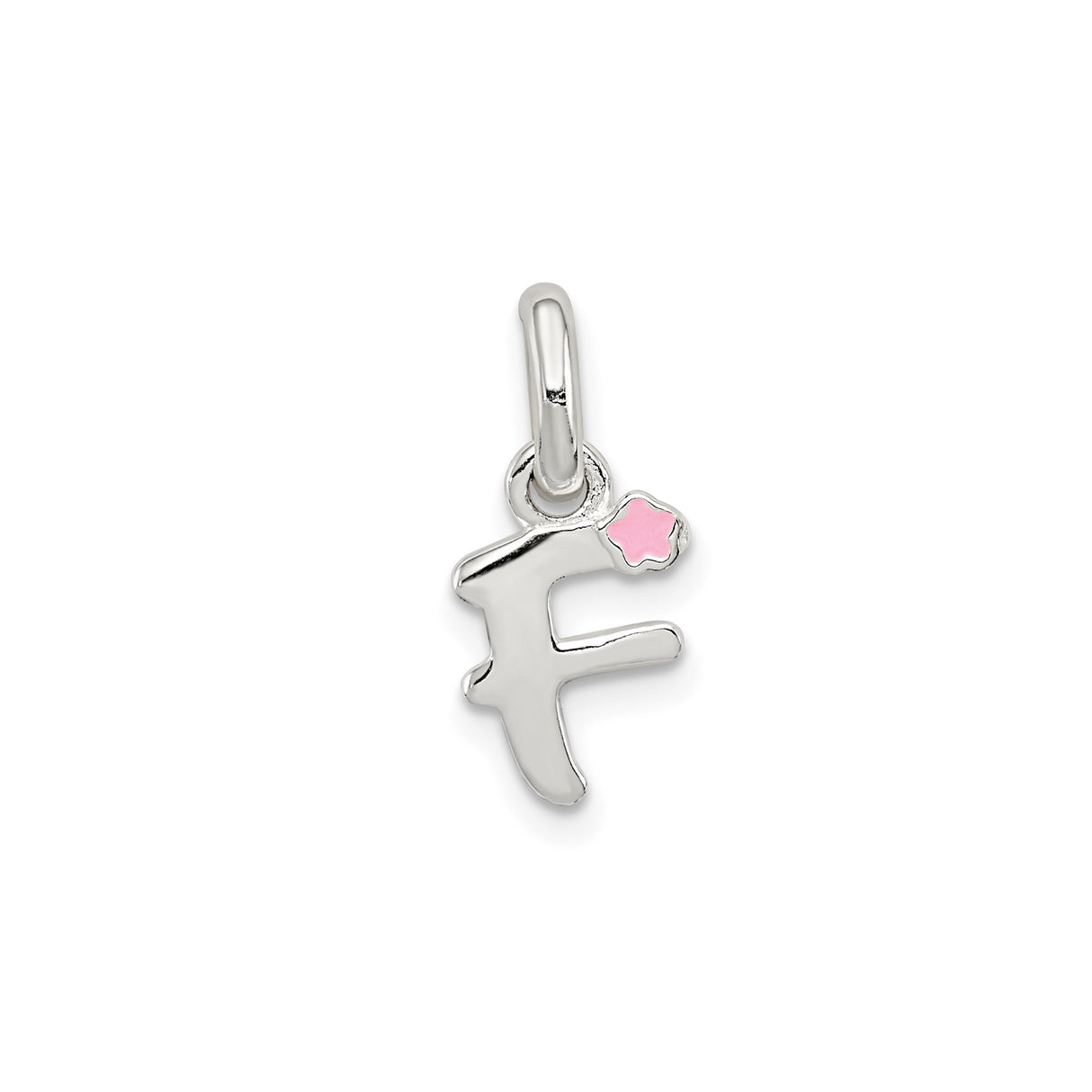 Sterling Silver Letter F Pendant Charm with Pink Enamel Flower, Floral Monogram Jewelry for Girls or Women