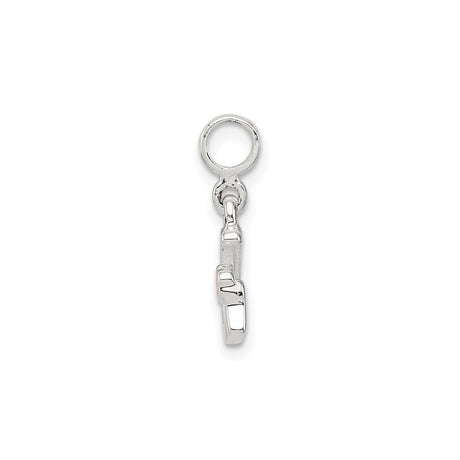 Sterling Silver Initial A Charm Pendant with Pink Enamel Flower Accent for Women and Girls