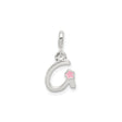 Sterling Silver Initial A Charm Pendant with Pink Enamel Flower Accent for Women and Girls