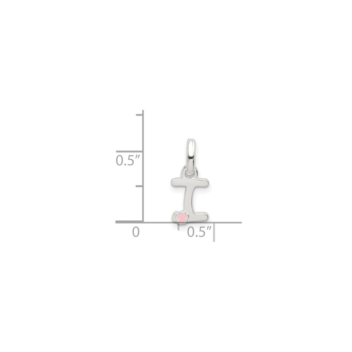Sterling Silver Letter I Pendant with Pink Enamel Flower, Script Initial Charm for Women