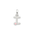 Sterling Silver Letter I Pendant with Pink Enamel Flower, Script Initial Charm for Women