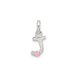 Sterling Silver Initial J Pendant with Pink Enamel Flower Accent, Monogram Charm for Girls