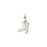Sterling Silver Initial K Pendant with Pink Enamel Flower, Script Style for Women or Girls