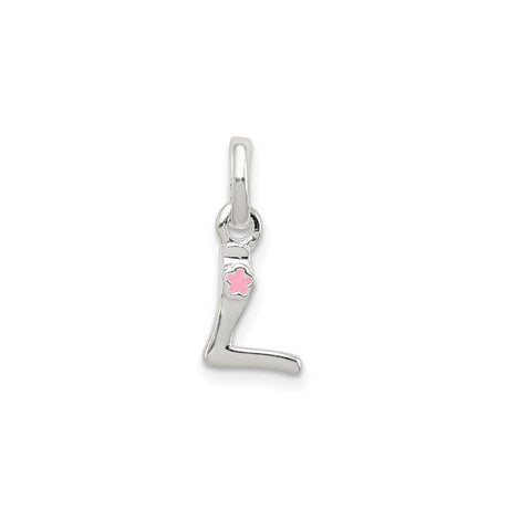 Sterling Silver Letter L Pendant with Pink Enamel Flower, Monogram Charm for Women and Girls
