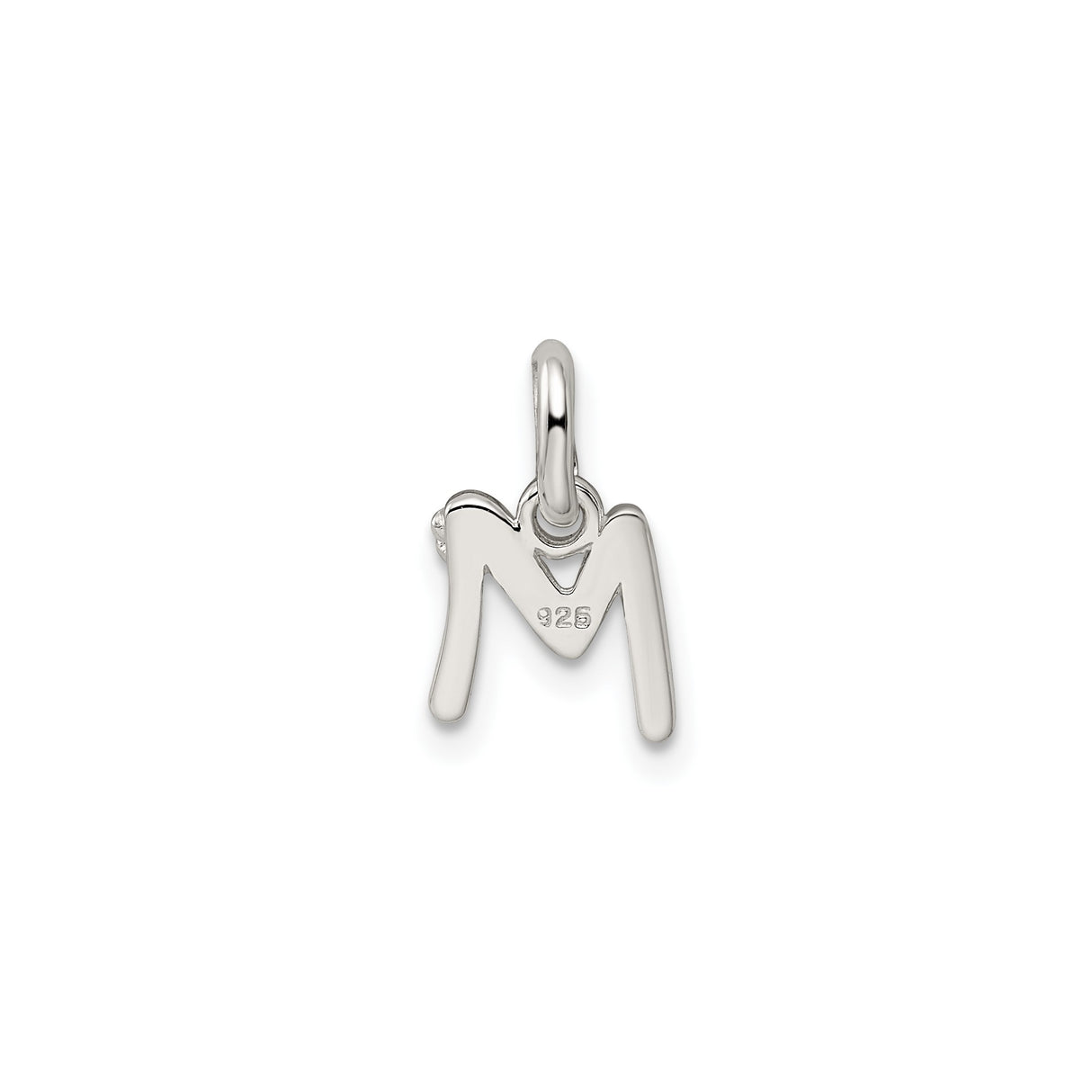 Sterling Silver Letter M Pendant with Pink Enamel Flower Accent, Script Initial Charm