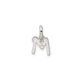 Sterling Silver Letter M Pendant with Pink Enamel Flower Accent, Script Initial Charm