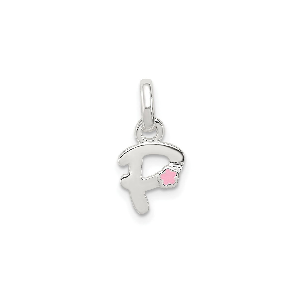 Sterling Silver F Initial Pendant with Pink Enamel Flower, Floral Monogram Charm for Women