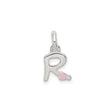 Sterling Silver Initial Pendant with Pink Enamel Flower Accent, Letter R Charm for Girls or Women