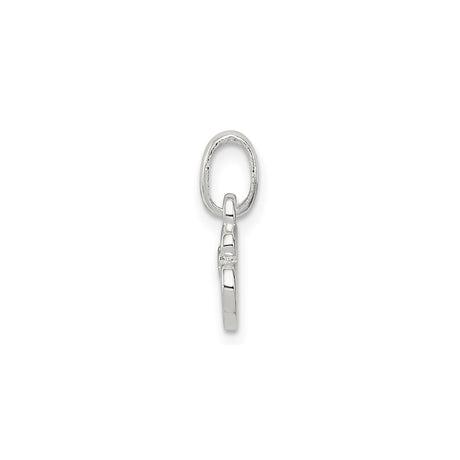 Sterling Silver Initial Pendant, Script Letter S with Pink Enamel Flower Accent