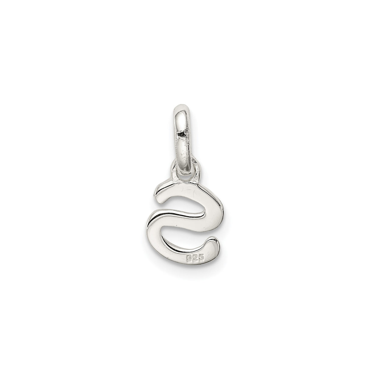 Sterling Silver Initial Pendant, Script Letter S with Pink Enamel Flower Accent