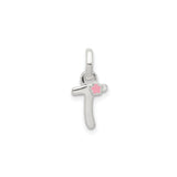 Sterling Silver Cross Pendant with Pink Enamel Flower, Christian Jewelry for Girls or Women