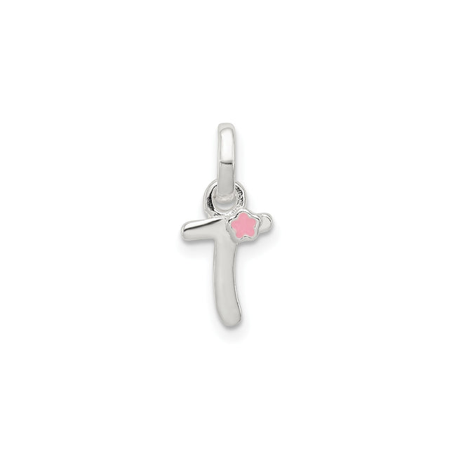 Sterling Silver Cross Pendant with Pink Enamel Flower, Christian Jewelry for Girls or Women