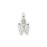 Sterling Silver Letter W Pendant Charm with Pink Enamel Flower Accent, Polished Finish