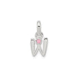 Sterling Silver Letter W Pendant Charm with Pink Enamel Flower Accent, Polished Finish