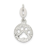 Round Cut-Out Paw Print Charm Pendant in Real 925 Sterling Silver