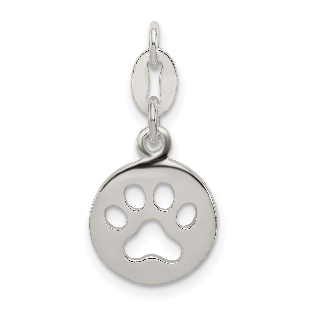 Round Cut-Out Paw Print Charm Pendant in Real 925 Sterling Silver