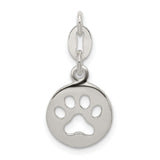 Round Cut-Out Paw Print Charm Pendant in Real 925 Sterling Silver