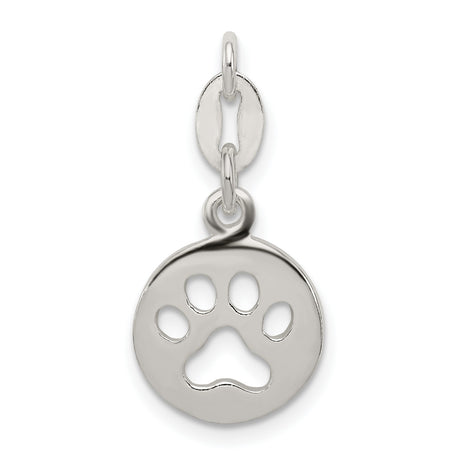 Round Cut-Out Paw Print Charm Pendant in Real 925 Sterling Silver