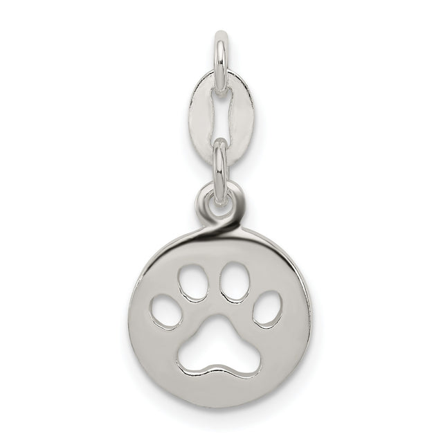 Round Cut-Out Paw Print Charm Pendant in Real 925 Sterling Silver