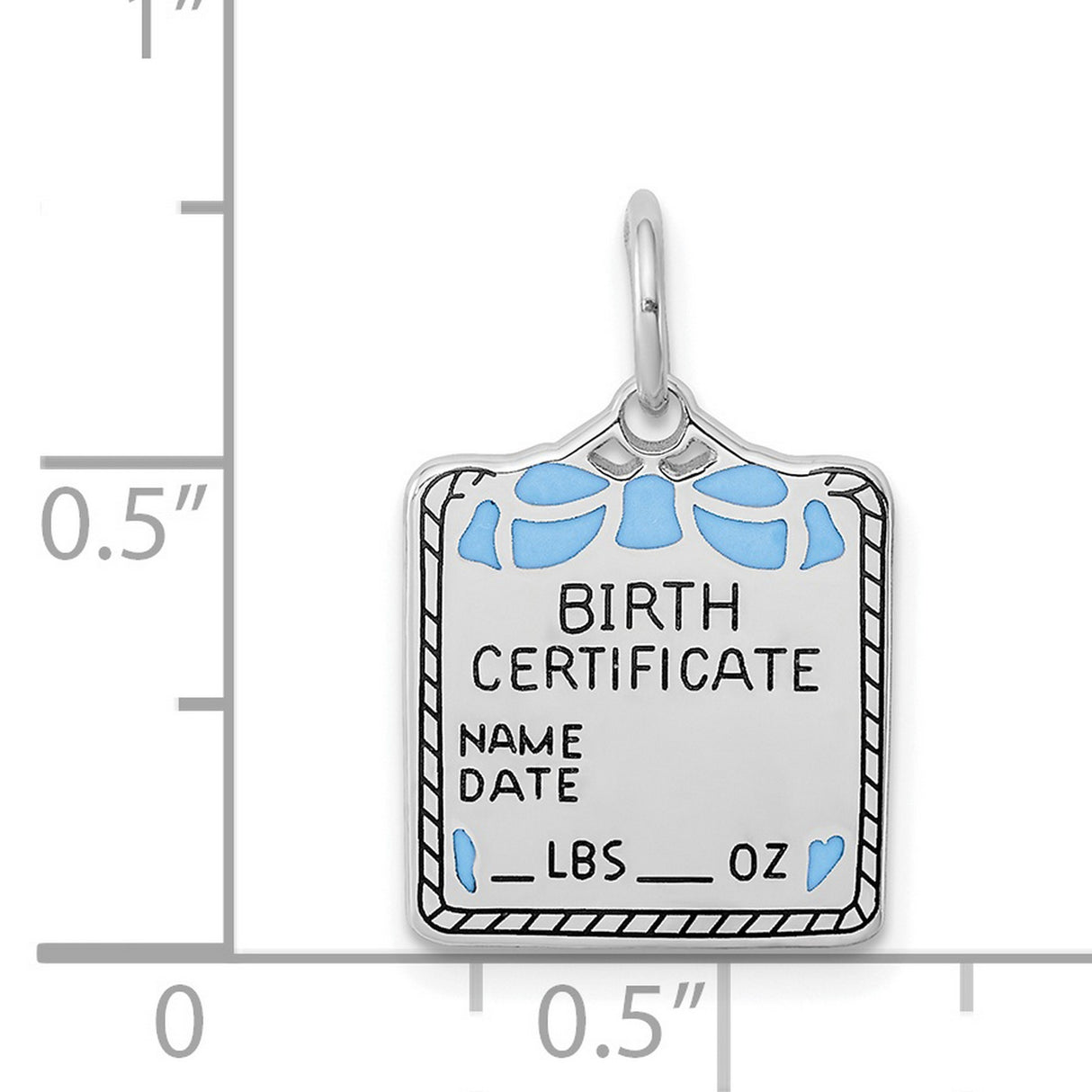 Sterling Silver Birth Certificate Pendant with Blue Enamel, Heart and Bow Design for Women