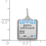 Sterling Silver Birth Certificate Pendant with Blue Enamel, Heart and Bow Design for Women