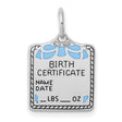 Sterling Silver Birth Certificate Pendant with Blue Enamel, Heart and Bow Design for Women