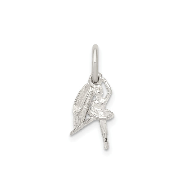 Sterling Silver Ballerina Charm Pendant with Pointe Shoes, Graceful Ballet Silhouette