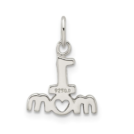 Sterling Silver Mom Pendant with Heart Symbol, Polished Family Tribute Jewelry