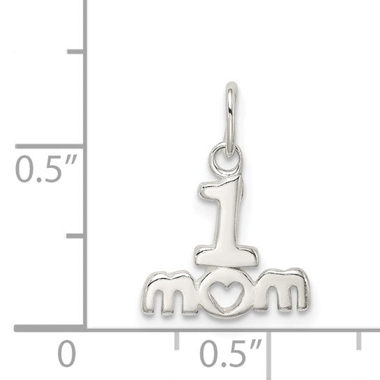 Sterling Silver Mom Pendant with Heart Symbol, Polished Family Tribute Jewelry